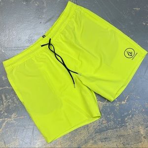 Volcom Swim Trunks XL Volt Yellow Green Retro Style Board Shorts